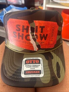 OTTO Camo Trucker Cap with Red Torn Ticket Graphic